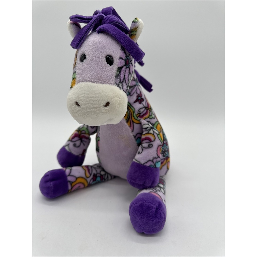 Ganz Bloomers Horse Plush Colorful Purple Floral  RARE Stuffed Animal 14" Boho‎